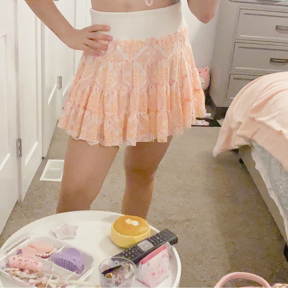 LIZ LISA 🌸 Orange, Pink & White Floral Ruffle Coquette Skirt - Picture 4 of 5